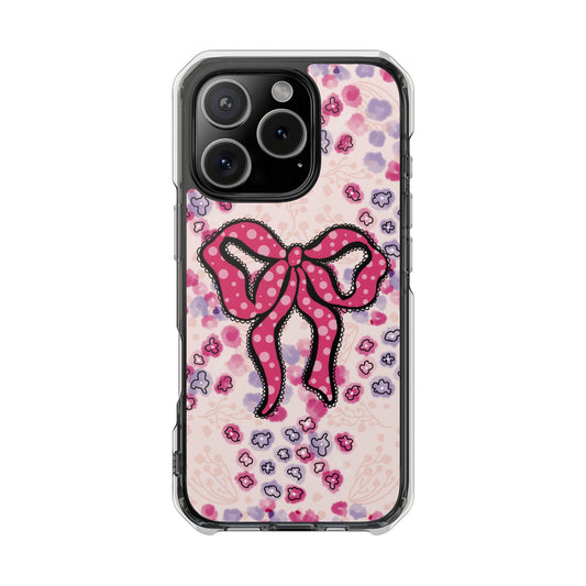 Phone Case, Pink Ruffle Bow Design, MagSafe Case, Clear Impact Cover, Cute Phone Accessories, Gift for Her