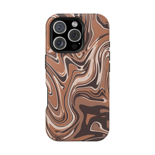 Mocha Latte Swirl Design iPhone Phone Case, MagSafe Magnetic Tough Cases, Phone Accessories, Unique Gifts, Protective Phone Covers