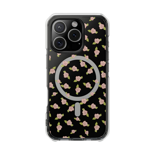 iPhone Case, Clear Magsafe Coquette Pink Rosettes, Protective Phone Cover, Transparent Magnetic Case, Impact Resistant, Gift for Her