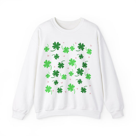 Clover Print Sweatshirt, St. Patrick's Day Jumper, Lucky Charm Sweater, Irish Shamrock Pullover, Green Leafy Top