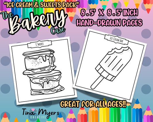 COMING SOON!! The Bakery Case - "Ice Cream & Sweets" 10 pack of digital coloring pages, digital download @TinaxColors