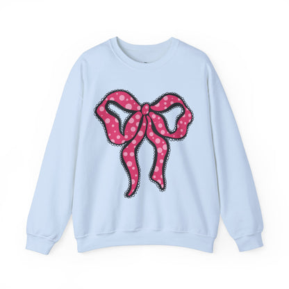 Pink Ruffle Bow Sweatshirt, Crewneck Jumper, Unisex Sweater, Cozy Pullover, Winter Fashion Top