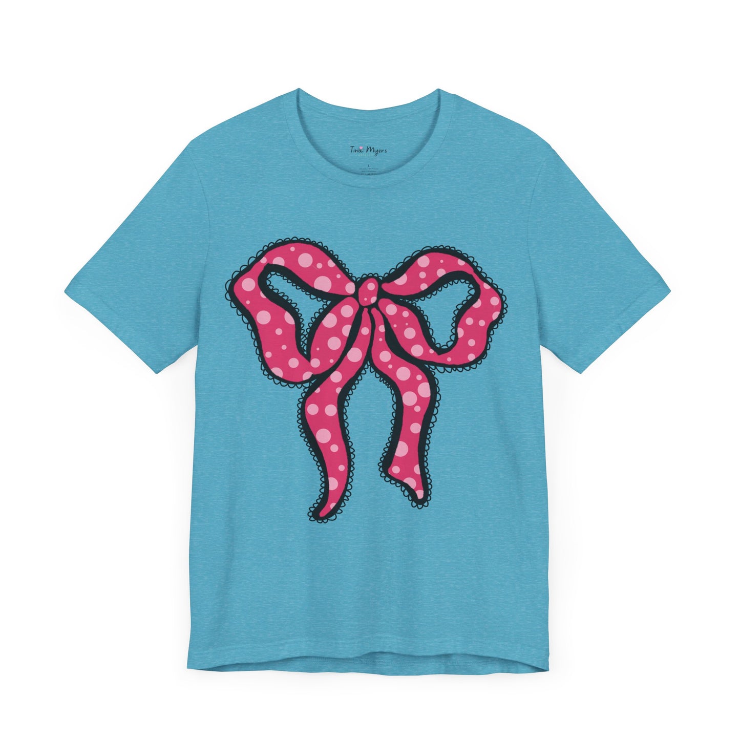 Pink Ruffle Bow Polka Dot Design T-Shirt, Shirt, Top, Tee - Unisex Jersey Short Sleeve Shirt for All Ages and Genders