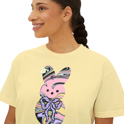 Comfort Colors Stylish Women's Boxy Tee with Colorful Swirl Bunny Design, Fun Spring Shirt, Easter Gift, Casual Wear, Fashionable Tee