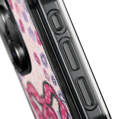 Phone Case, Pink Ruffle Bow Design, MagSafe Case, Clear Impact Cover, Cute Phone Accessories, Gift for Her