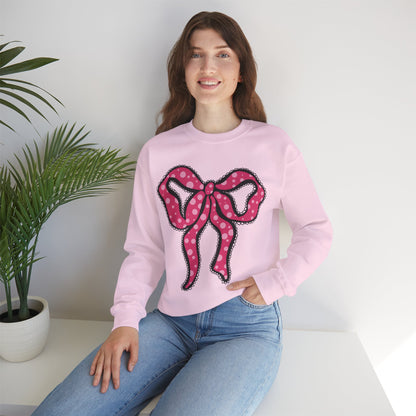 Pink Ruffle Bow Sweatshirt, Crewneck Jumper, Unisex Sweater, Cozy Pullover, Winter Fashion Top