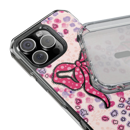 Phone Case, Pink Ruffle Bow Design, MagSafe Case, Clear Impact Cover, Cute Phone Accessories, Gift for Her