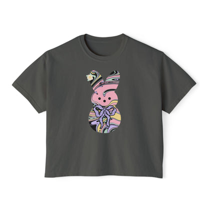 Comfort Colors Stylish Women's Boxy Tee with Colorful Swirl Bunny Design, Fun Spring Shirt, Easter Gift, Casual Wear, Fashionable Tee