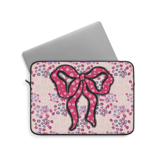 Pink Ruffle Bow Design Laptop Sleeve, Protective Computer Cover, Tech Accessories, Geometric Design Padded Case, Tablet Bag, Gift for Student