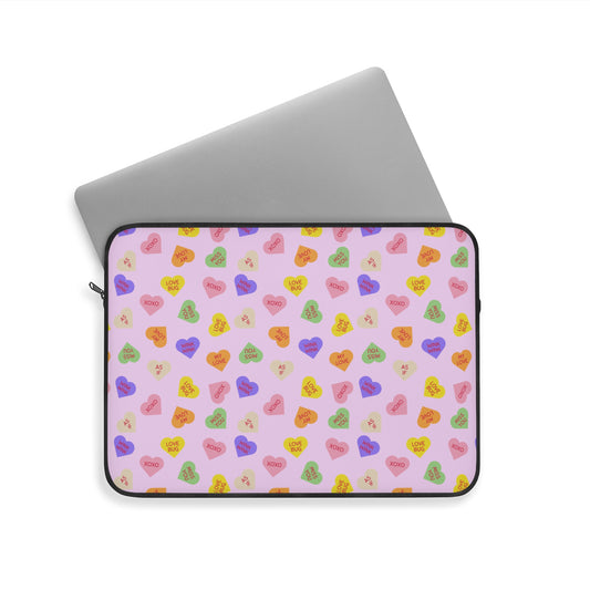 Sweet Candy Hearts Laptop Sleeve in Strawberry Pink, Protective Computer Cover, Tech Accessories, Valentine Padded Case, Tablet Bag, Case