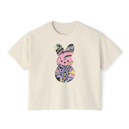Comfort Colors Stylish Women's Boxy Tee with Colorful Swirl Bunny Design, Fun Spring Shirt, Easter Gift, Casual Wear, Fashionable Tee