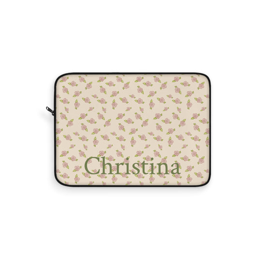 Antique White Rose Pattern Laptop Sleeve, Protective Computer Cover, Tech Accessories, Tablet Bag, Padded Case