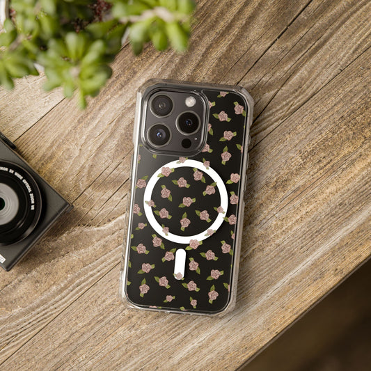 iPhone Case, Clear Magsafe Coquette Pink Rosettes, Protective Phone Cover, Transparent Magnetic Case, Impact Resistant, Gift for Her