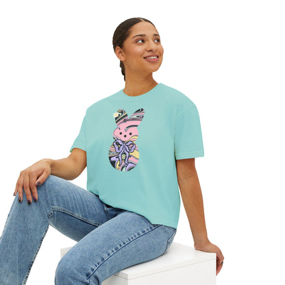 Comfort Colors Stylish Women's Boxy Tee with Colorful Swirl Bunny Design, Fun Spring Shirt, Easter Gift, Casual Wear, Fashionable Tee