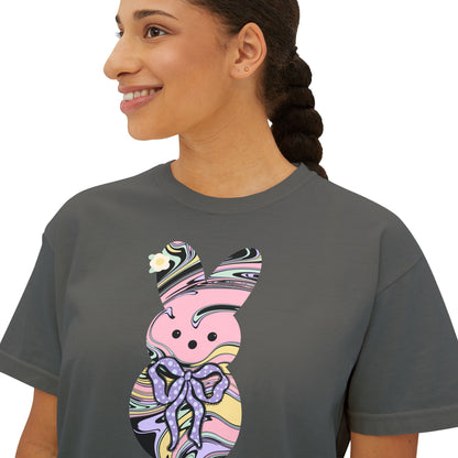 Comfort Colors Stylish Women's Boxy Tee with Colorful Swirl Bunny Design, Fun Spring Shirt, Easter Gift, Casual Wear, Fashionable Tee