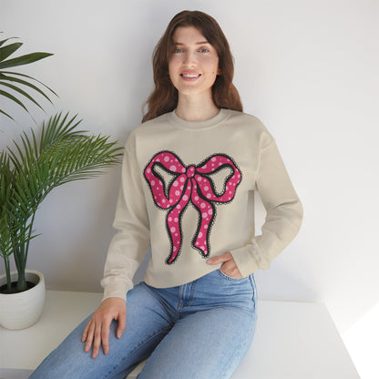 Pink Ruffle Bow Sweatshirt, Crewneck Jumper, Unisex Sweater, Cozy Pullover, Winter Fashion Top