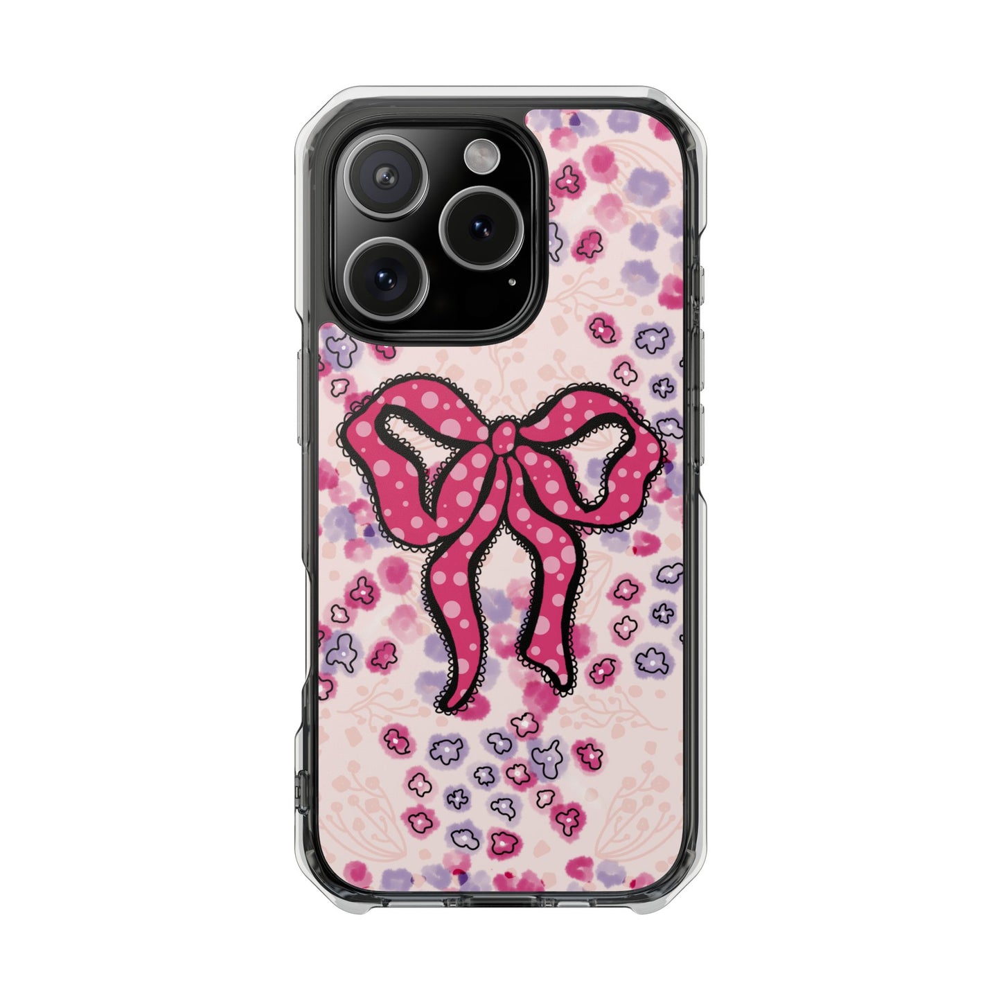 Phone Case, Pink Ruffle Bow Design, MagSafe Case, Clear Impact Cover, Cute Phone Accessories, Gift for Her