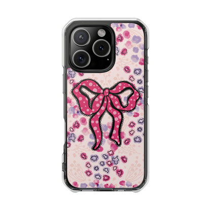 Phone Case, Pink Ruffle Bow Design, MagSafe Case, Clear Impact Cover, Cute Phone Accessories, Gift for Her