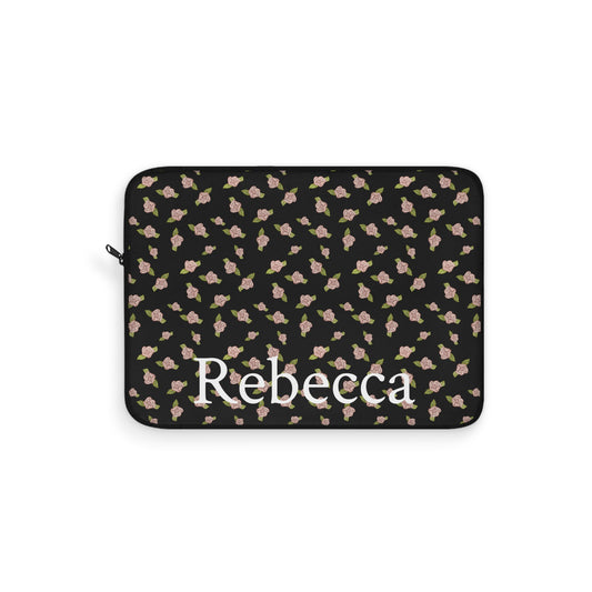 Black and Pink Coquette Rose Pattern Laptop Sleeve, Personalized Protective Computer Cover, Tech Accessories, Tablet Bag, Padded Case