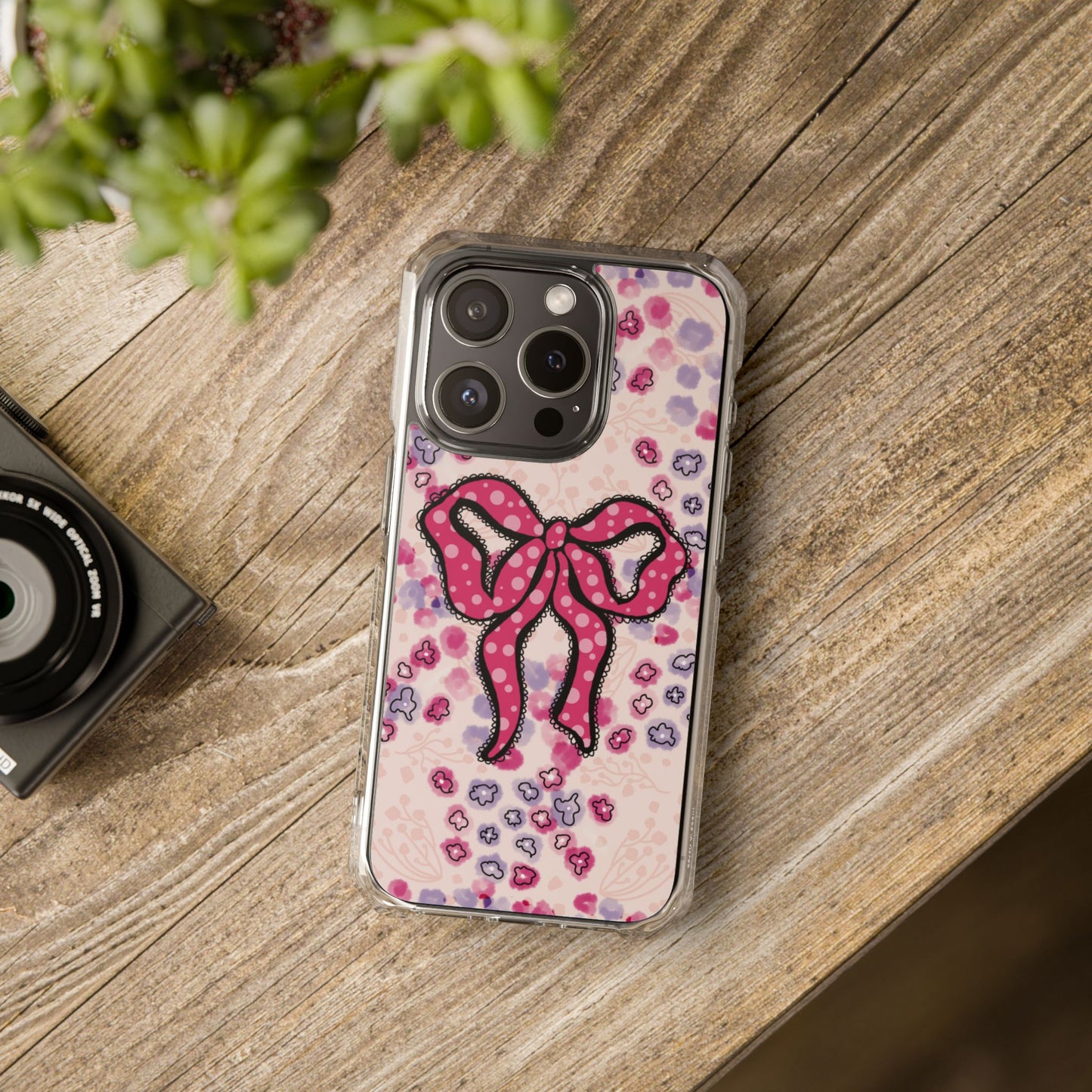 Phone Case, Pink Ruffle Bow Design, MagSafe Case, Clear Impact Cover, Cute Phone Accessories, Gift for Her