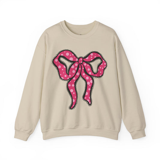 Pink Ruffle Bow Sweatshirt, Crewneck Jumper, Unisex Sweater, Cozy Pullover, Winter Fashion Top