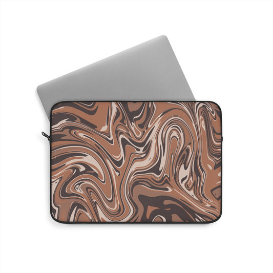 Mocha Latte Swirl Pattern Laptop Sleeve, Protective Computer Cover, Tech Accessories, Geometric Design Padded Case, Tablet Bag, Gift for Student