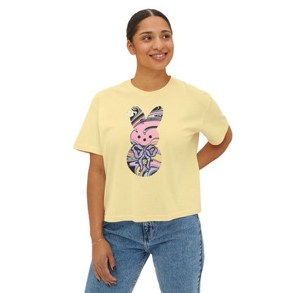 Comfort Colors Stylish Women's Boxy Tee with Colorful Swirl Bunny Design, Fun Spring Shirt, Easter Gift, Casual Wear, Fashionable Tee