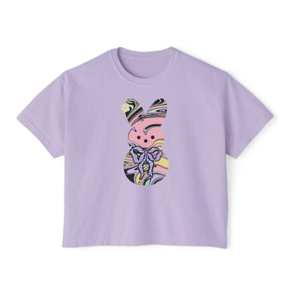 Comfort Colors Stylish Women's Boxy Tee with Colorful Swirl Bunny Design, Fun Spring Shirt, Easter Gift, Casual Wear, Fashionable Tee