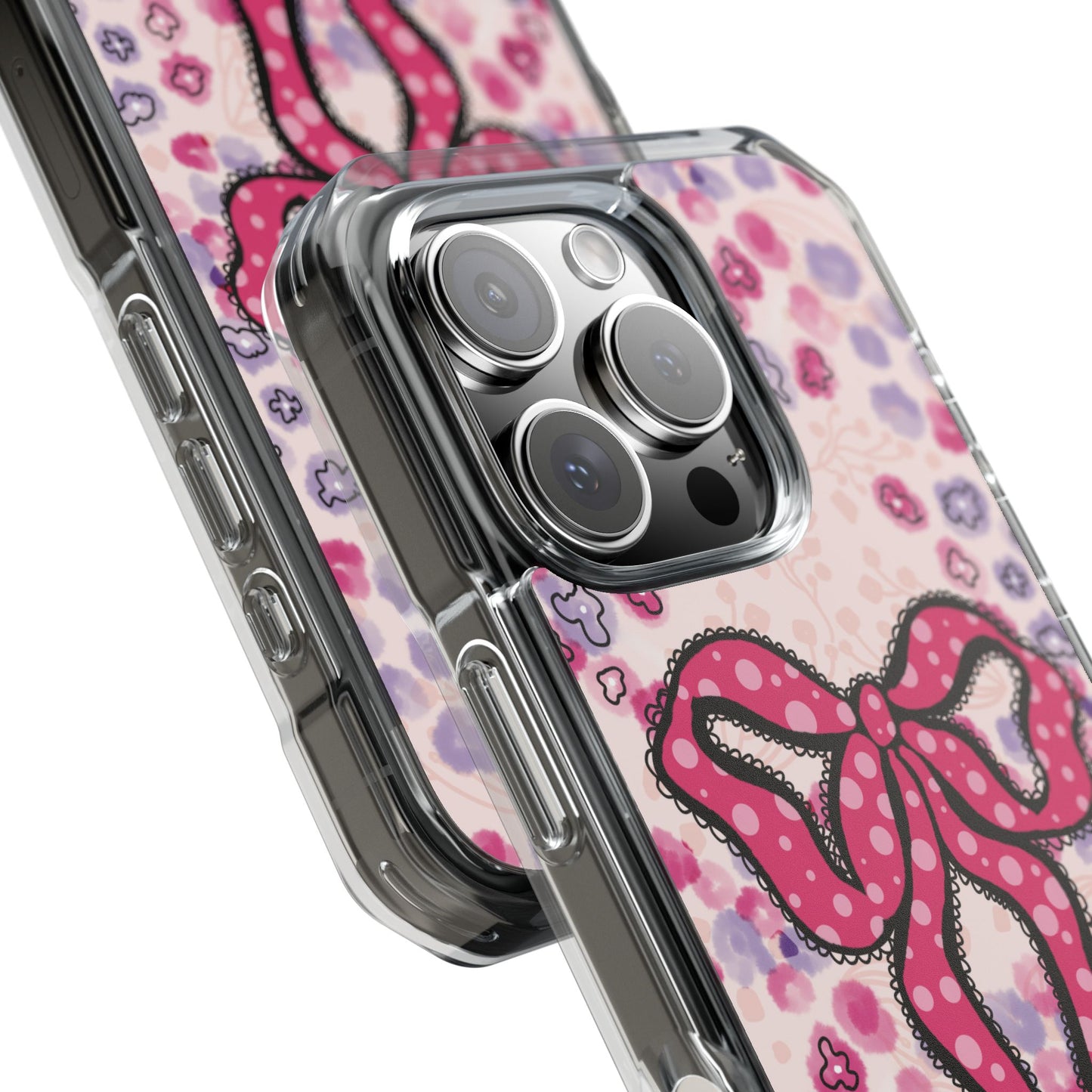 Phone Case, Pink Ruffle Bow Design, MagSafe Case, Clear Impact Cover, Cute Phone Accessories, Gift for Her