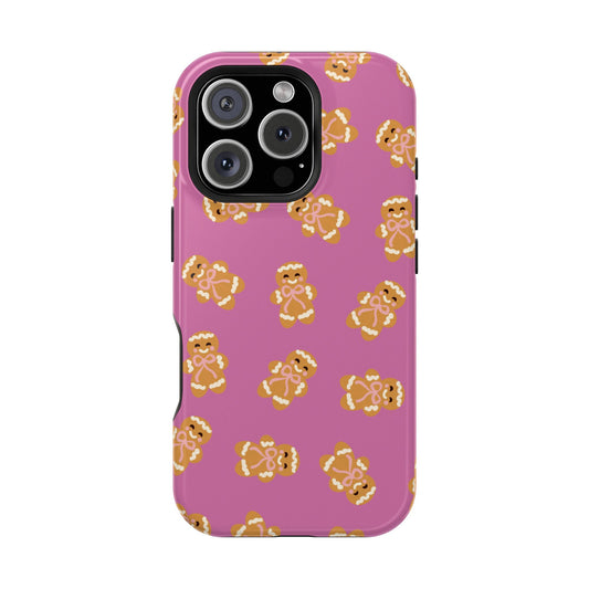 Gingerbread with Bows Mauve MagSafe Magnetic Cases,  Protective Phone Cover, Holiday Gift, Christmas Accessories, Festive Cell Phone Case, Cute