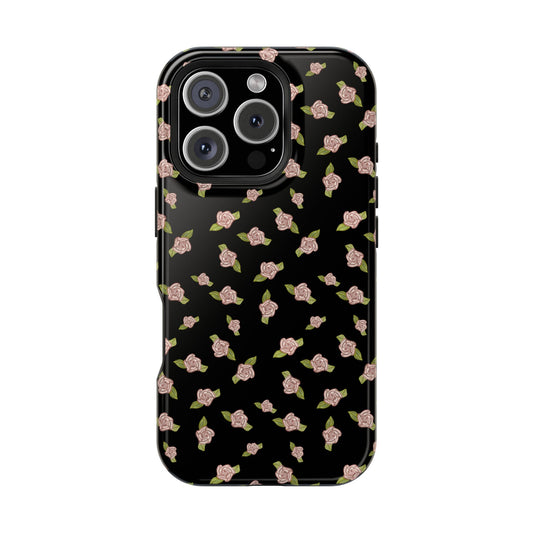 Black Coquette Pink Rosettes, Magnetic Tough Cases,  Phone Accessories, Unique Gifts, Protective Phone Covers, Floral Design